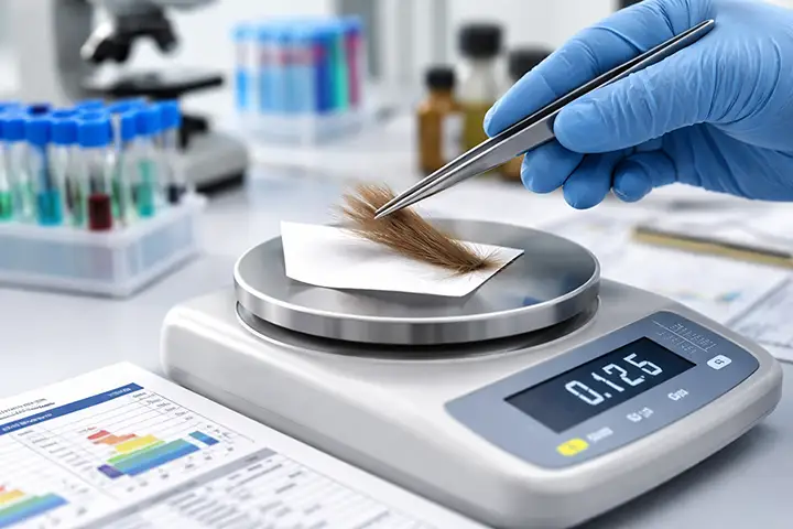 hair sample on scale
