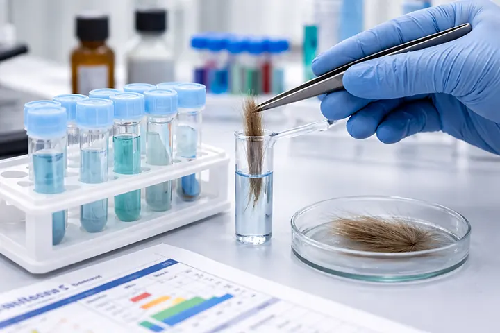 hair sample being analyzed in test tube